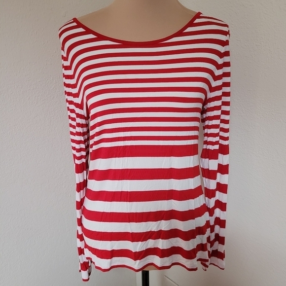 Michael Michael Kors Red and White Striped Long Sleeve Top - Picture 1 of 4